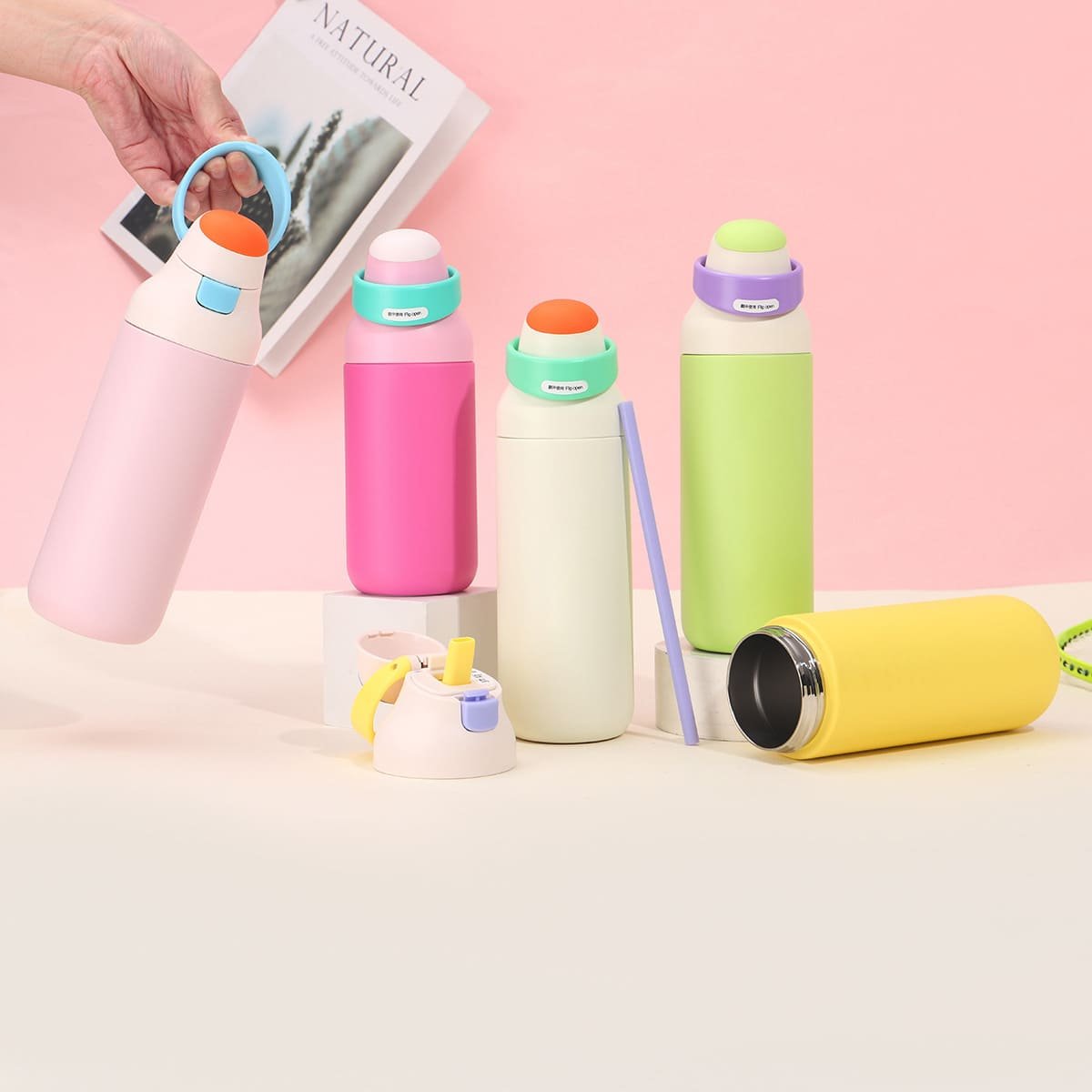 Wholesale Color Block Insulated Water Bottle | One-Click Pop-Up Lid ...