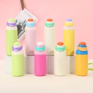 Wholesale color block insulated water bottle with pop-up lid manufacturer