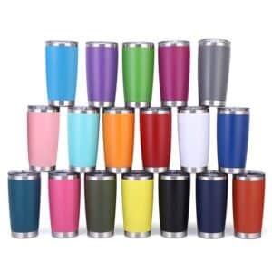 Wholesale peacock 20oz vacuum insulated tumbler stainless steel with a clear splash-proof lid, ideal for custom branding and corporate gifts.