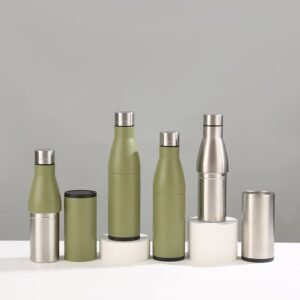 Wholesale 500ml stainless steel 2-in-1 convertible water bottles showing transforming states into separate travel flask and coffee tumbler cups, by Zhangjiakou Yinfan Co., Ltd.