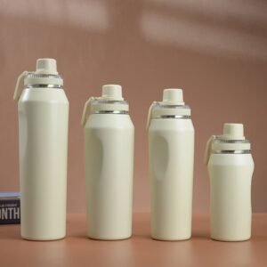 Wholesale multi-size wide mouth sports bottles in 450ml, 650ml, 800ml and 1000ml sizes metal travel flask insulated canteen with flex caps and silver laser logos.
