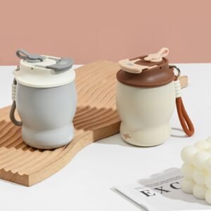 Wholesale modern yerba mate cup gourd shaped mini desk tumblers with soft pastel powder coating and woven lanyards