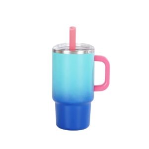 Bulk wholesale 4oz skinny tumbler blank with pink, blue, black and white loop carry lids on display stands, by Zhangjiakou Yinfan Co., Ltd.