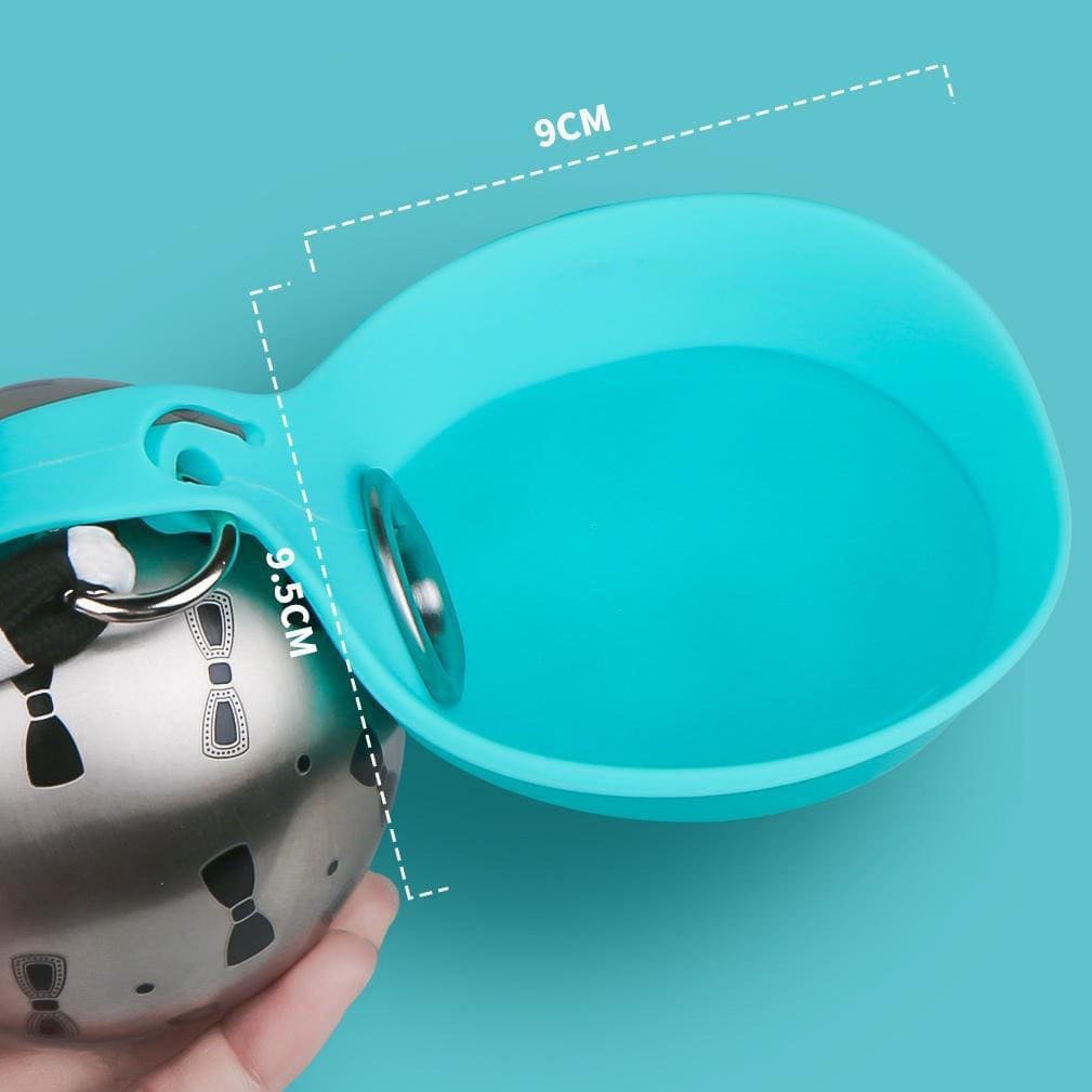Foldable Silicone Pet Water Bottle with Anti-Bacterial SUS 304 Egg-Shaped Steel Chamber, Wide-Mouth Leaf-Style Leaf Drinking Bowl and Tactical Carabiner Loop (285ml) - 26691 - Image 3
