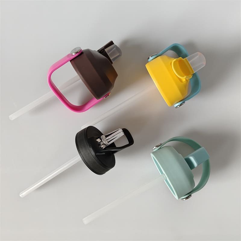 Double-row exhibition of wholesale toddler stainless steel straw cups in contrasting candy color palettes for back-to-school season.