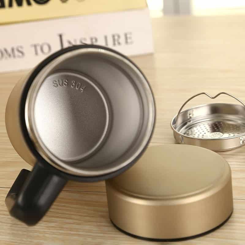 Office Stainless Steel Mug with Handle, Double-Wall Vacuum SUS 304 Thermal Liner, Detachable Fine-Mesh Tea Infuser, and Shock-Absorbing Quiet Non-Slip Base Cushion (400ml) - 20374 - Image 2