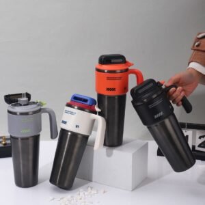 32oz Stainless Steel Travel Mug with Handle and Straw 2-in-1 Dual-Drinking Mechanical Flip Lid - 26665