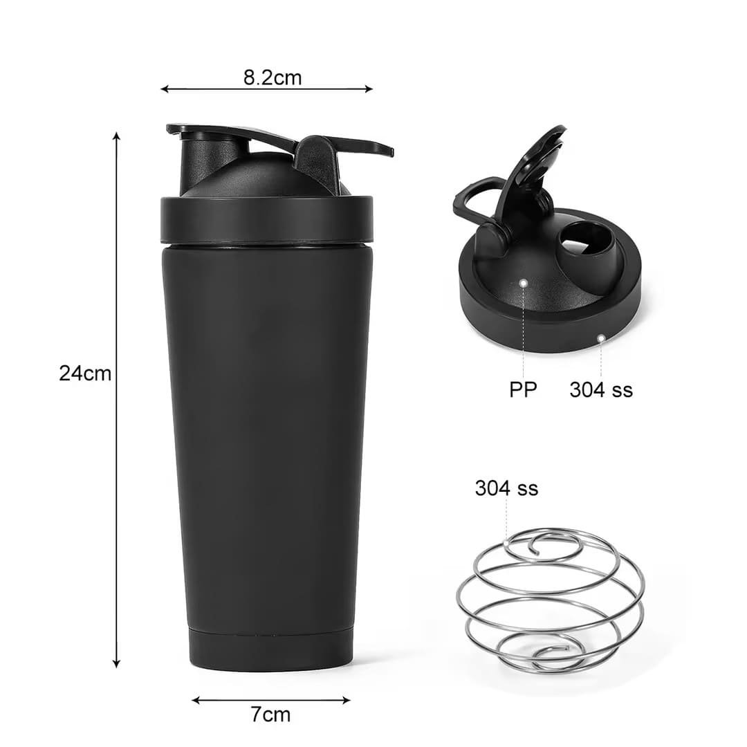 Stainless steel whisk ball and filter mesh for protein shaker bottle.