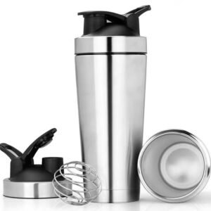 Wholesale stainless steel protein shaker bottle with matte finish and flip lid.
