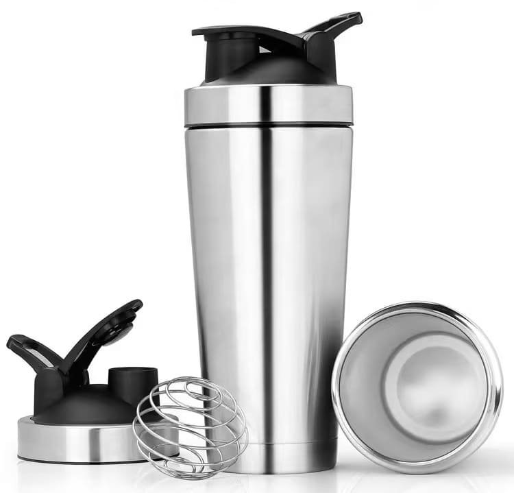 Wholesale stainless steel protein shaker bottle with matte finish and flip lid.